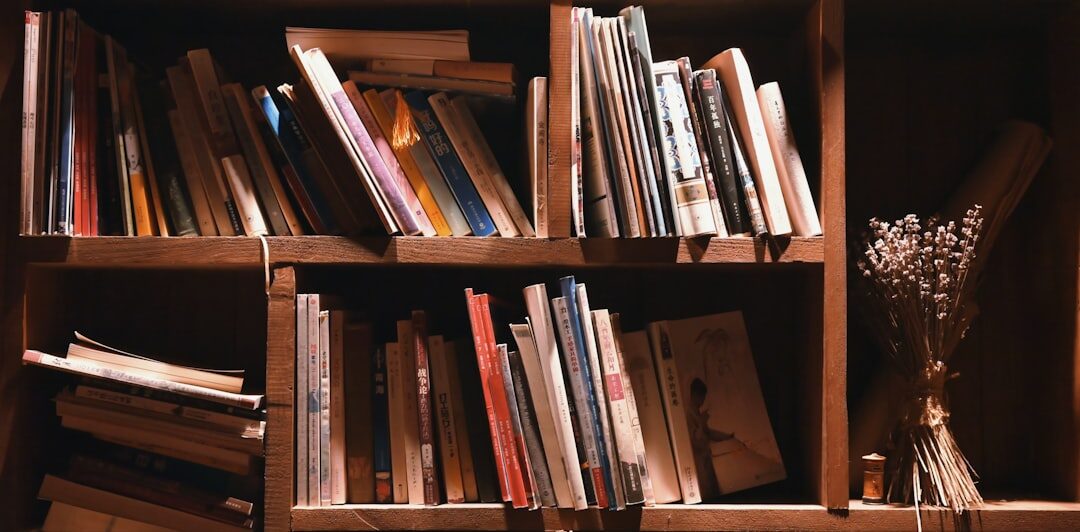 bookshelf with thriller novels